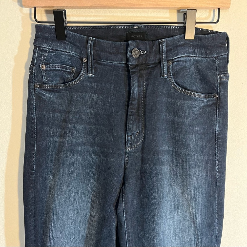 MOTHER High Waisted Jeans Dark Wash Raw Hem - Picture 4 of 9